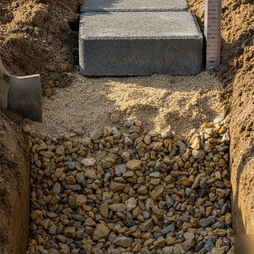 frostschutz-unterbau-schichten-pflasterflaeche-welzheim Frostschutzschicht und Unterbau für Pflasterfläche in Welzheim im Querschnitt